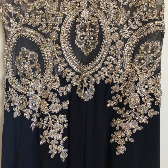 Black Gold Embellished Rhinestone Prom Engagement Gown - Picture 4 of 5